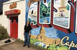 Bonnie in front of the Austin mural